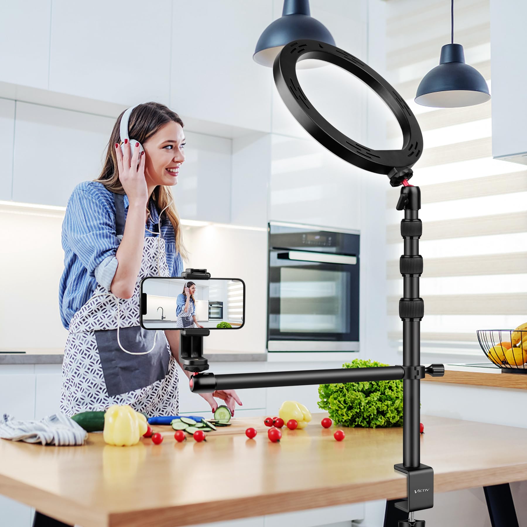 Victiv Kamera Tischhalterung, 37cm-105cm Kamera Tischstativ für DSLR Canon, Lichtstativ Klemmstativ mit Flexibler Arm & 1/4" Kugelkopf für Kameras, LED-Licht, Webcam, Handy Tisch Stativ für Smartphone