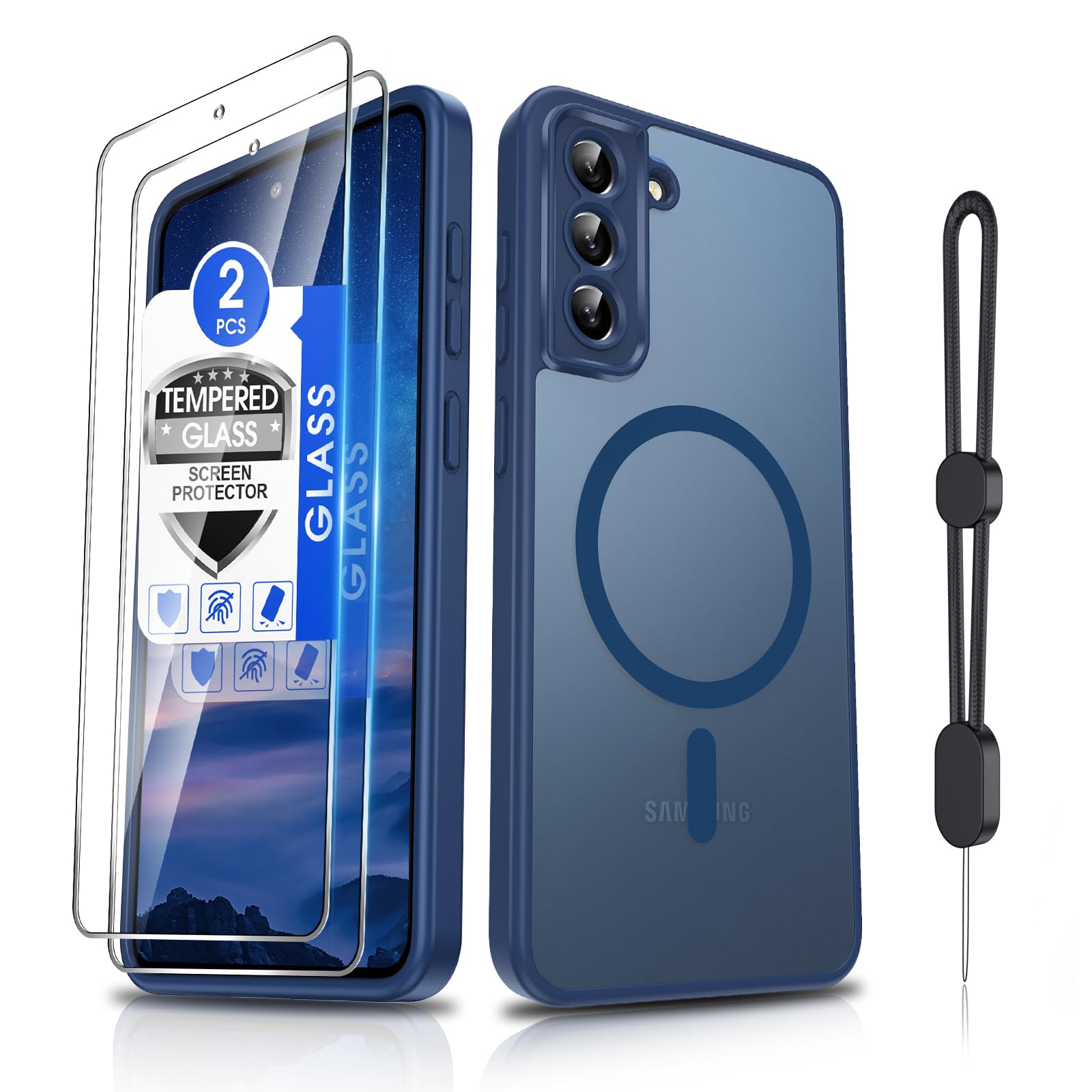 Dizn for Samsung Galaxy S21 FE Phone Case:[𝐍𝐨𝐭 𝐅𝐢𝐭 𝐒𝟐𝟏][Compatible with MagSafe] Wireless Charging,with Screen Protector &amp; Strap,Full Camera Protective S21FE,Funda para S21FE,Sapphire Blue