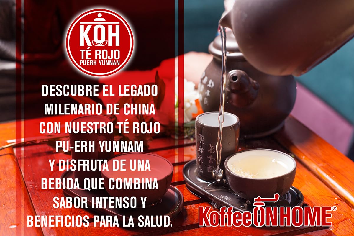 KoffeeONHOME Té Rojo Pu-erh de China en Granel 100% Natural - 400g - Infusión Detox y Digestiva