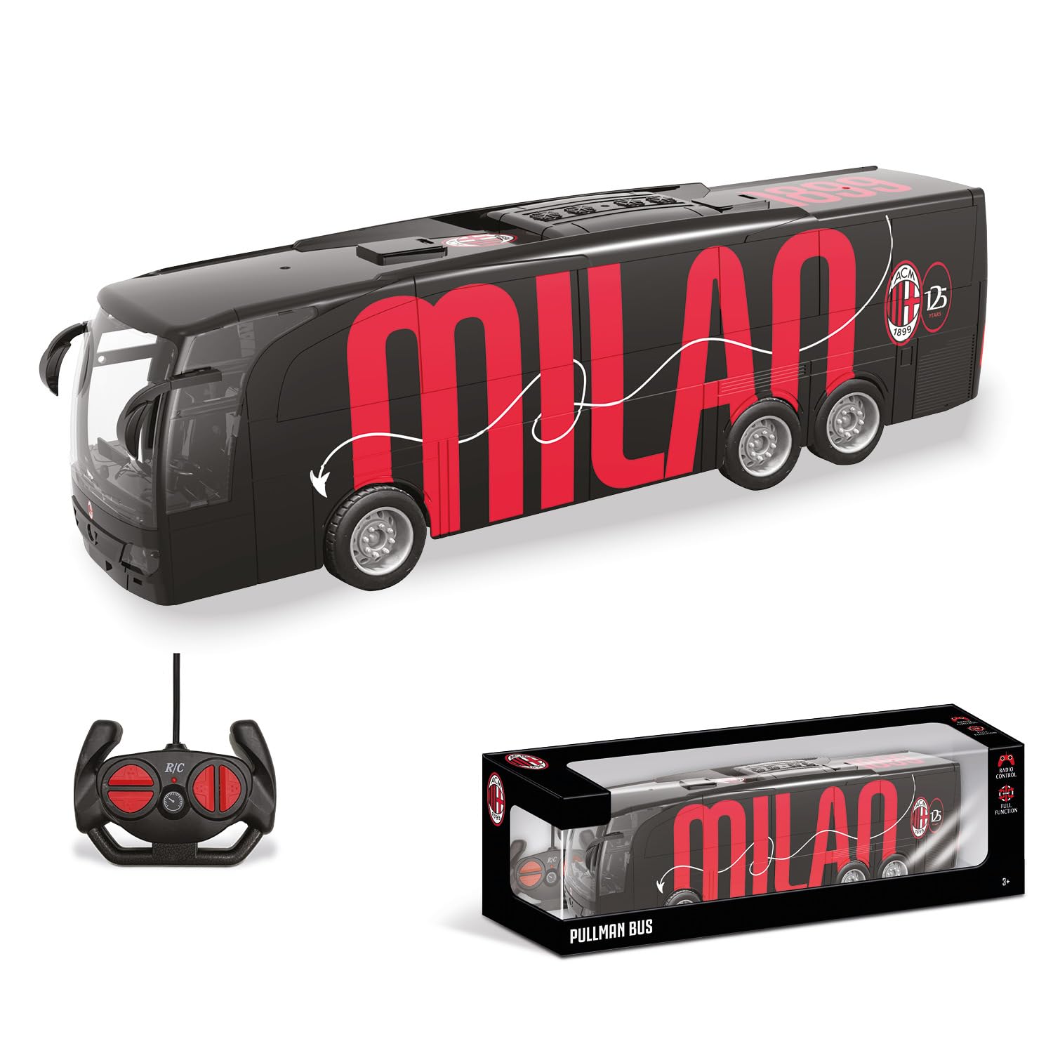 Mondo Bus radiocommandé Milan Motors, Longueur du modèle 33 cm, Piles Rechargeables incluses, Bus pour Enfants 63855