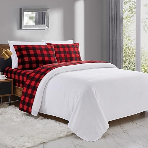 Miniatura 7 de Softan Juego de sábanas de forro polar de 4 piezas con bolsillo profundo de 15 pulgadas, sábana bajera suave y cálida para invierno, estampado a