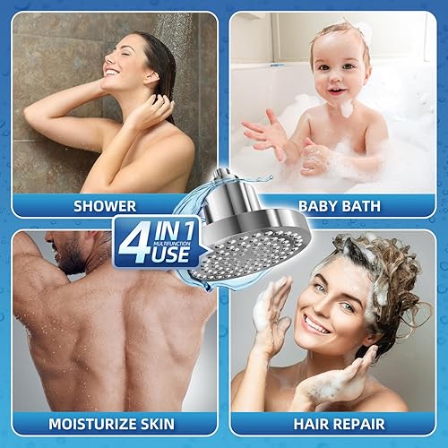 Miniatura 4 de Cabezal de ducha filtrado de alta presión con filtro para suavizante de agua dura, boquillas de silicona antiobstrucción para baño, repuesto