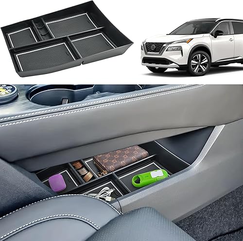 Miniatura 8 de Organizador de consola central inferior para Nissan Rogue 2021-2024 2025 (SSVSLPlatinumRock Creek), plástico ABS duradero y goma 2023 2024 Rogue