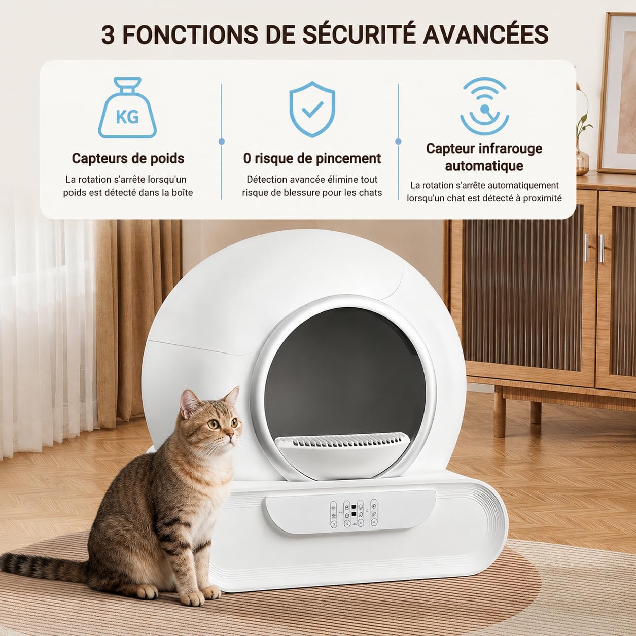 Litiere pour Chat Litiere Automatique 74L XXL, Bac à Litière Intelligent avec APP, Détecteur Infrarouge, Capteurs de Poids, Grande Capacité et Design Fermé