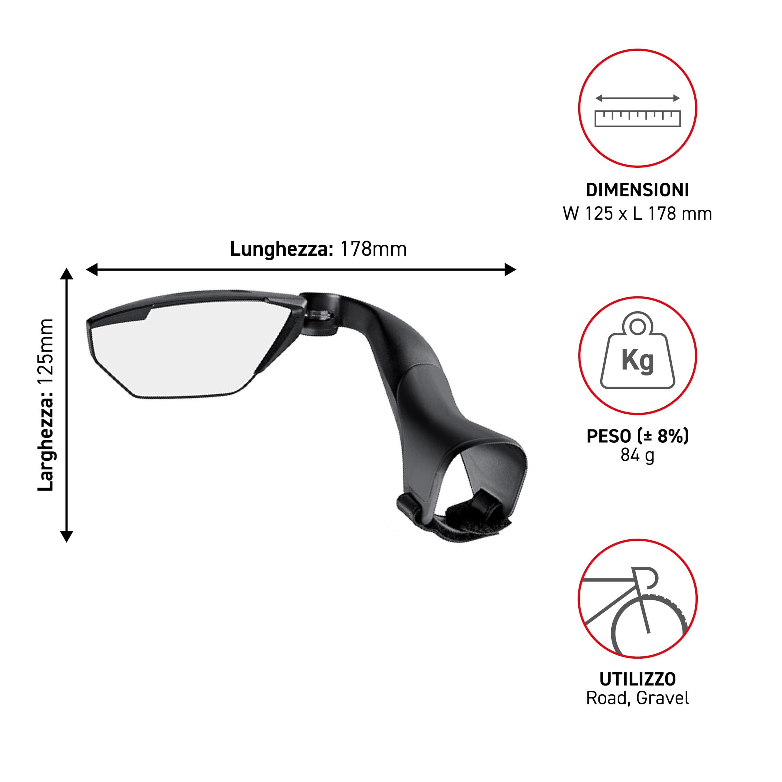 Selle Italia - Specchietto Manubrio Bici da Corsa EYELINK, Carbon Composite Frame, Safety Panoramic Mirror, Nero, Unica