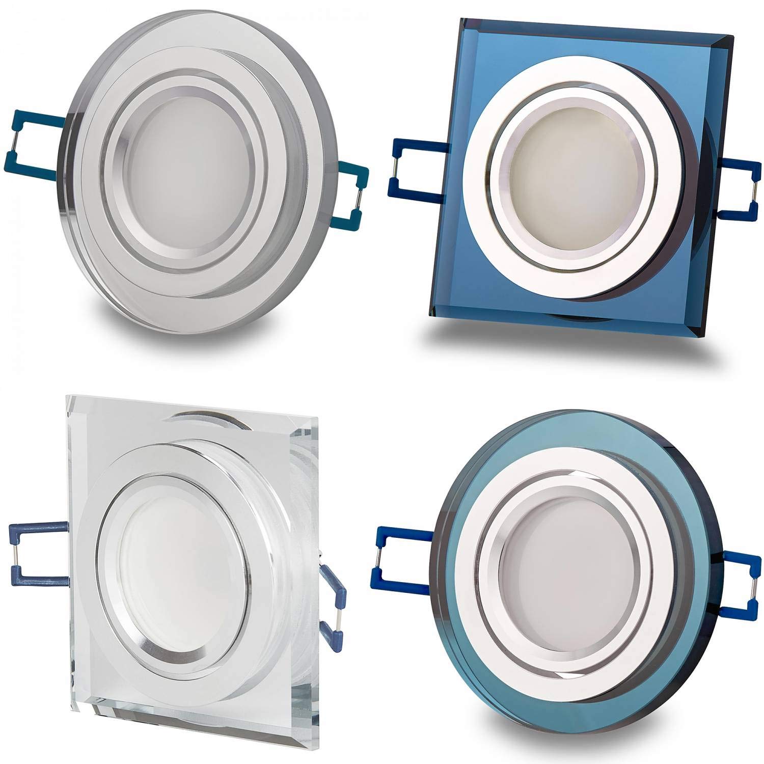10x LED Einbaustrahler Set Glas rund - transparent 5 Watt warmweiß 230V - Einbau-Spot dimmbar schwenkbar flach als Deckenleuchte Decken-Strahler - Einbauleuchte 75-80mm Bohrloch