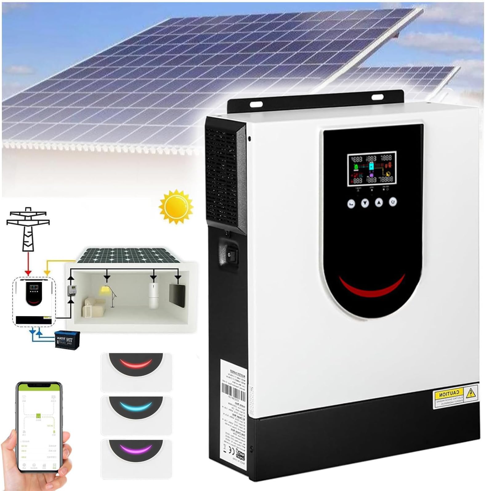 Hybrid Solar Inverter 1.1Kw-10.2Kw with WiFi Monitoring, Off-Grid/On-Grid, DC to AC220V, MPPT Solar Charge Controller 40/80/120/160A, 24V 3.2KW