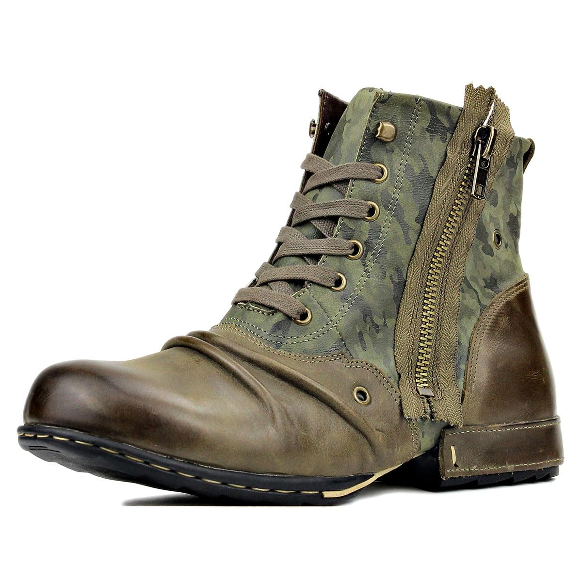 COWSDELLA Herren Echtes Leder Mode Chukka Stiefel Motorradstiefel für Herren mit Reißverschluss 5008-8-DE-R