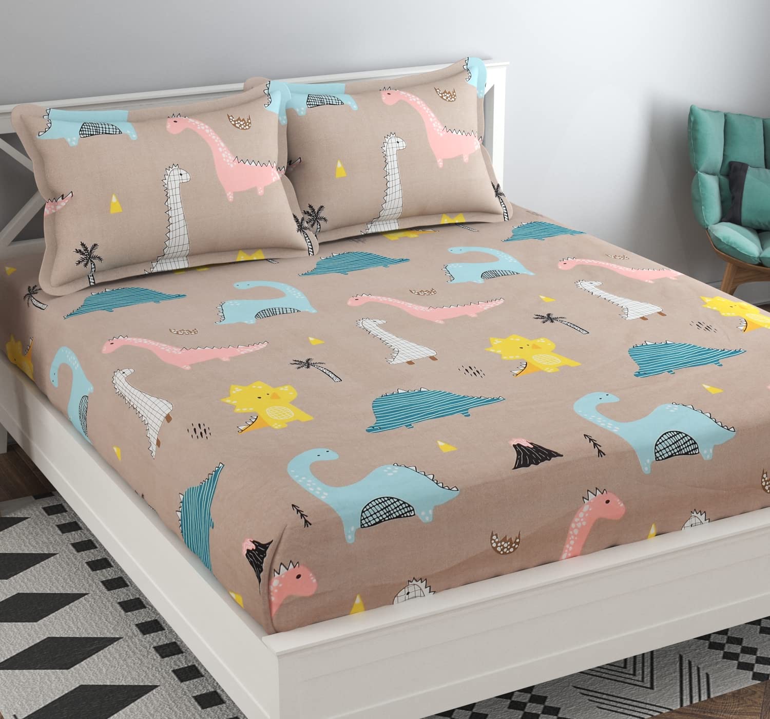 JASHAN Elastic Fitted Bedsheet for Double Bed King Size-Cotton- with 2 Pillow Covers Size | Elastic bedsheet King Size Fitted