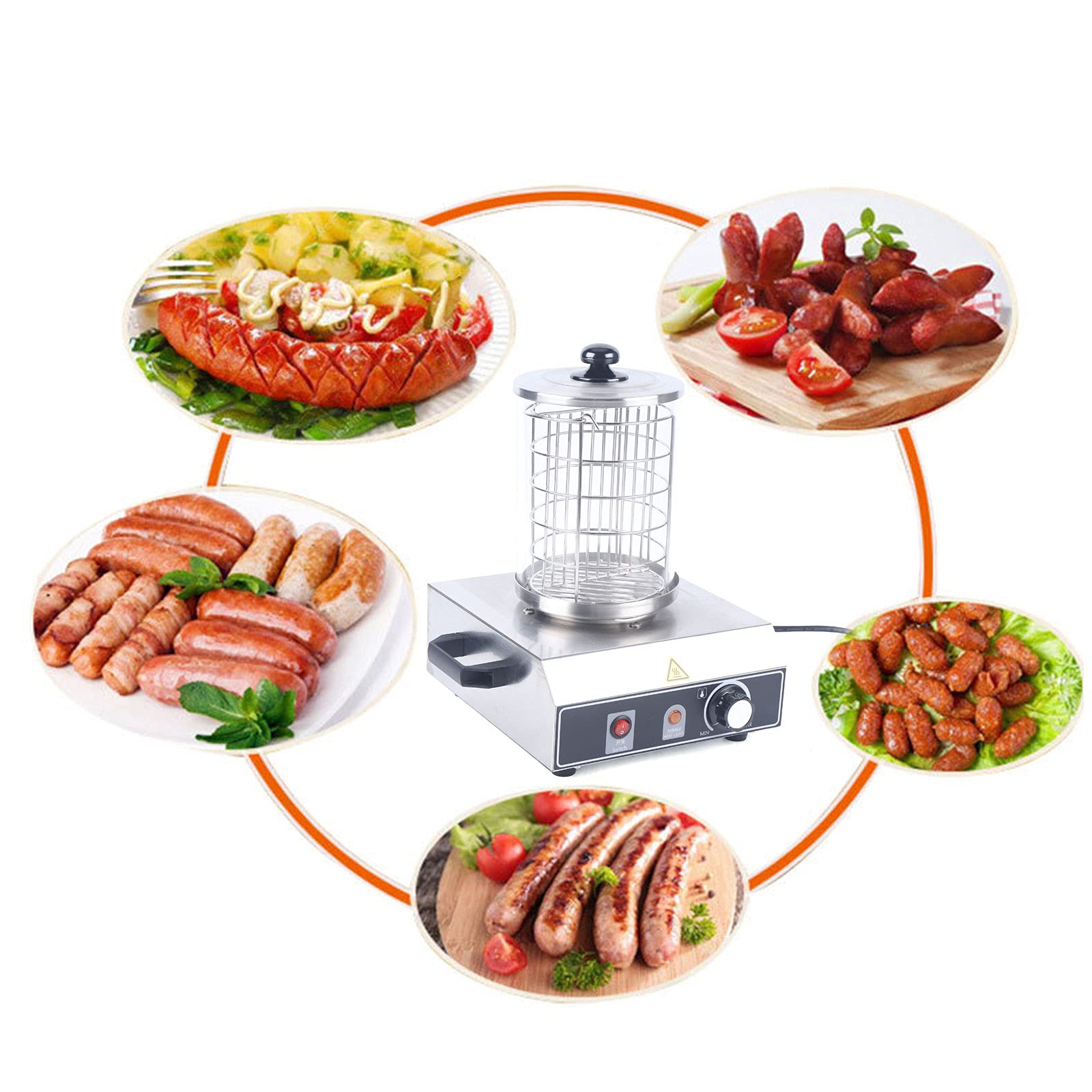 Hot Dog Maker 350W 0～85℃ Bockwurstwärmer Würstchenwärmer Hot Dog Wärmer Edelstahl Große Bockwurstkocher mit Handgriff 16x21.5CM