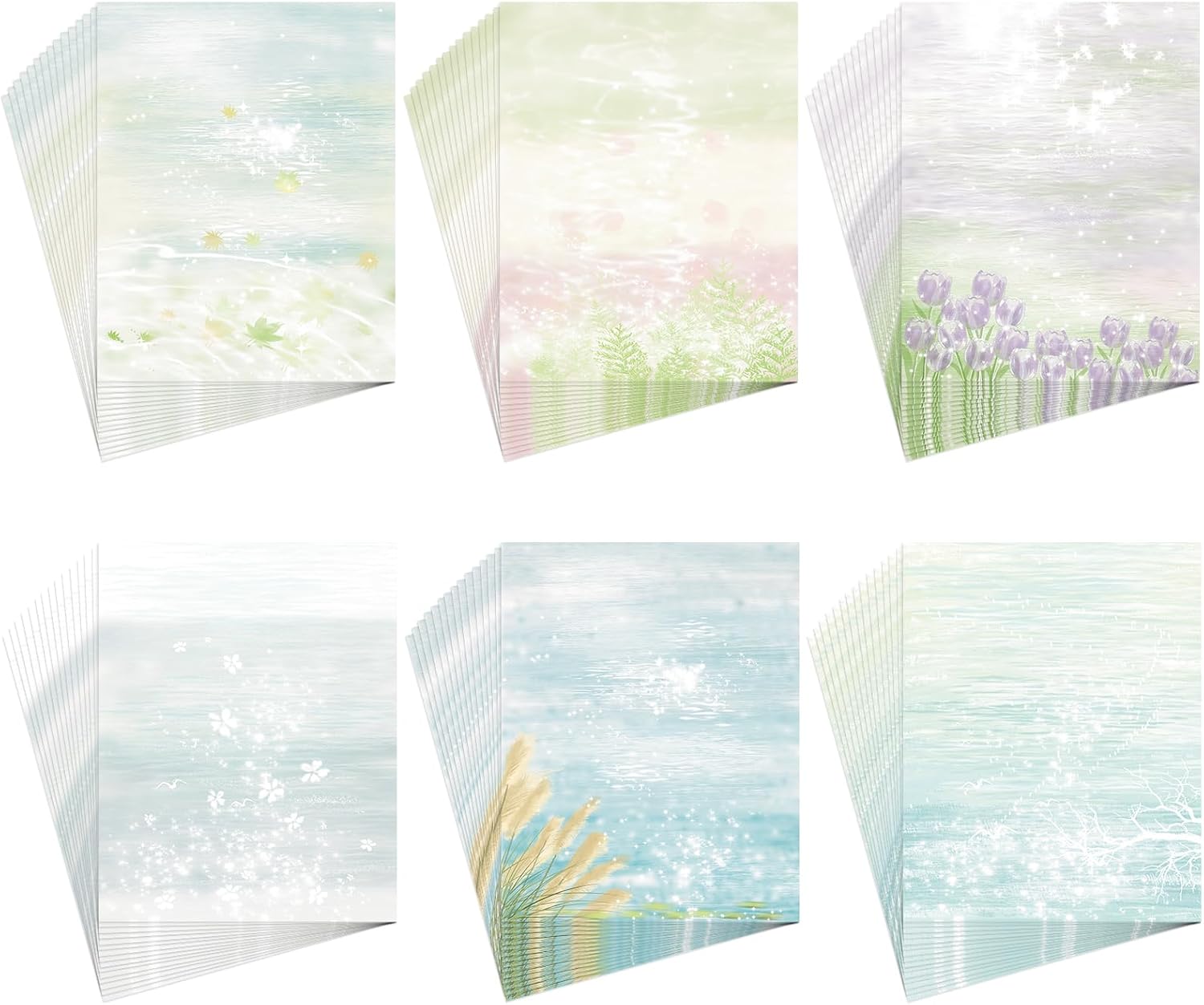 60 Pack Double Sided Stationery Paper, 100 GSM Printer Paper for Decorative Scrapbook, Writing Letters, Crafts and Invitations, 8.5x11 Inch,6 Unique Design