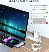 Vista 8 de Cargador rápido para iPhone, 20W [Certificado Apple MFi] USB Tipo C Bloque de Carga Rápida Power Delivery Cargador Lightning con Cable Lightning