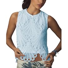 VAOYIU Lace Tank Tops for Women Sleeveless Embroidered Eyelet Blouse