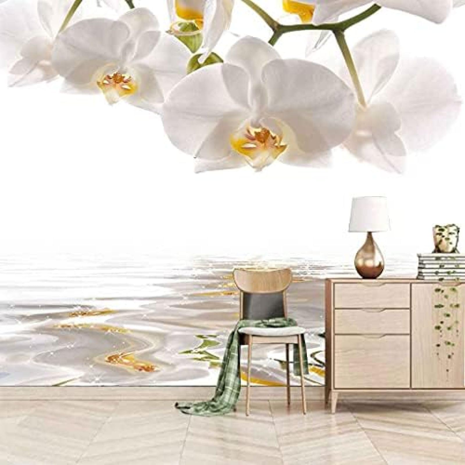 Papier peint 3D intissé chambre : papier peint fleur blanche 200x140