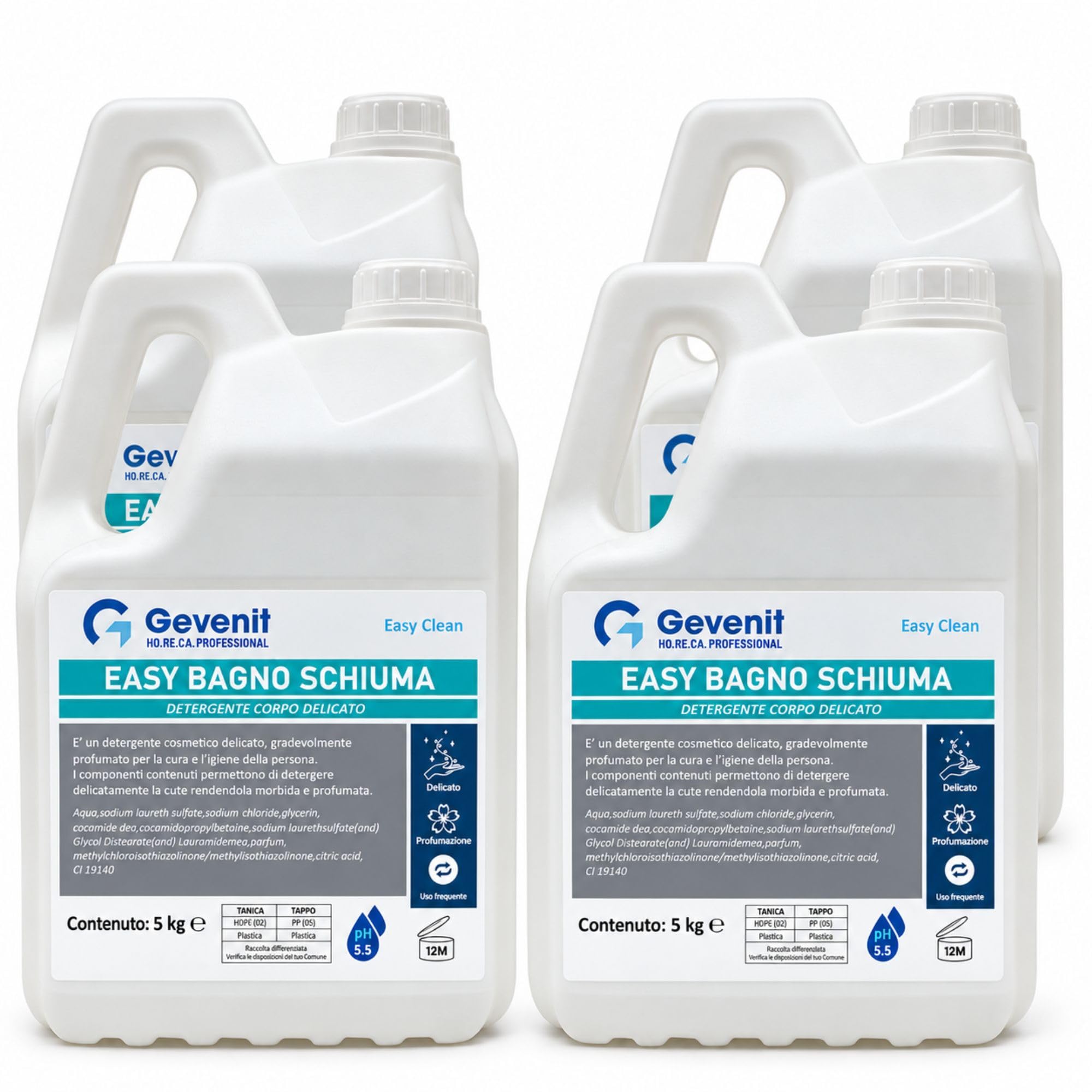 Easy Bagnoschiuma Detergente Corpo 5 kg, Confezione 4 Pezzi