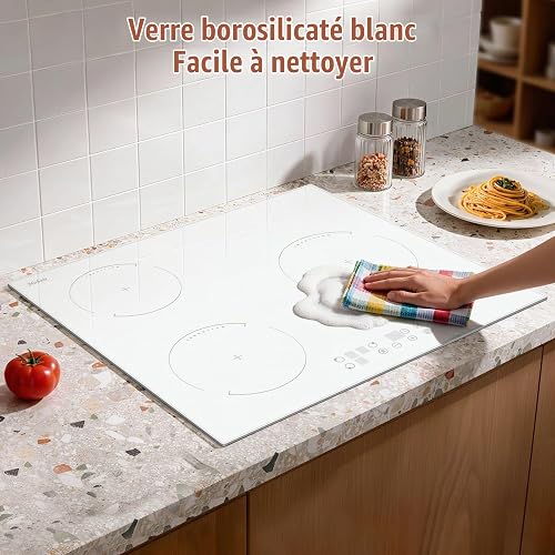 Hobsir Plaque Induction Blanche 3 Feux 60 cm avec Prise et Booster, 3500 W | Minuterie de 99 Minutes, Verrouillage de Sécurité Pour Enfants, Encastré ou de Table, 220-240 V, avec Prise, Prêt à L'emploi - 6