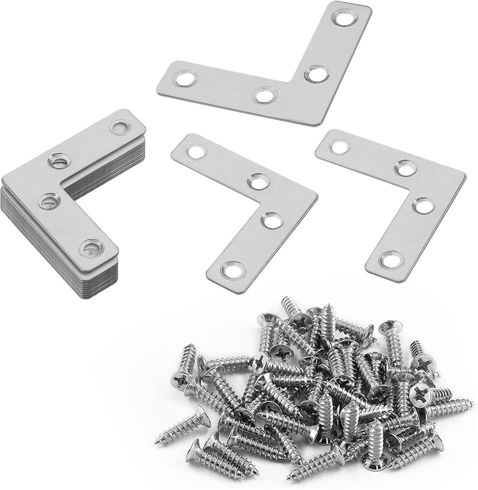 Flat Corner Brace L Shape Flat Bracket, Corner Bracket Right Angle Corner Brace Mending Plate with Screws for Wood Frame Furniture Fixing Joining(30pcs-180screws)