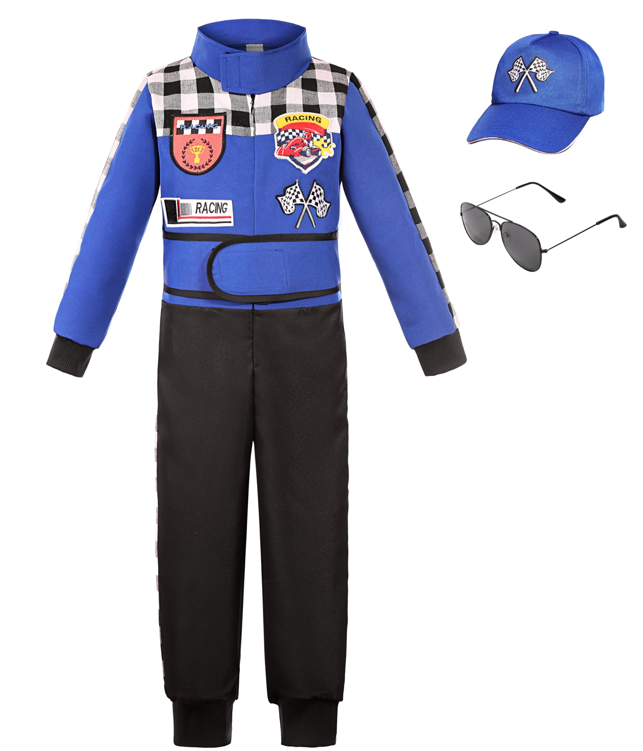 Kids Race Car Driver Costume Boys Racer Jumpsuit With Car Cap Halloween