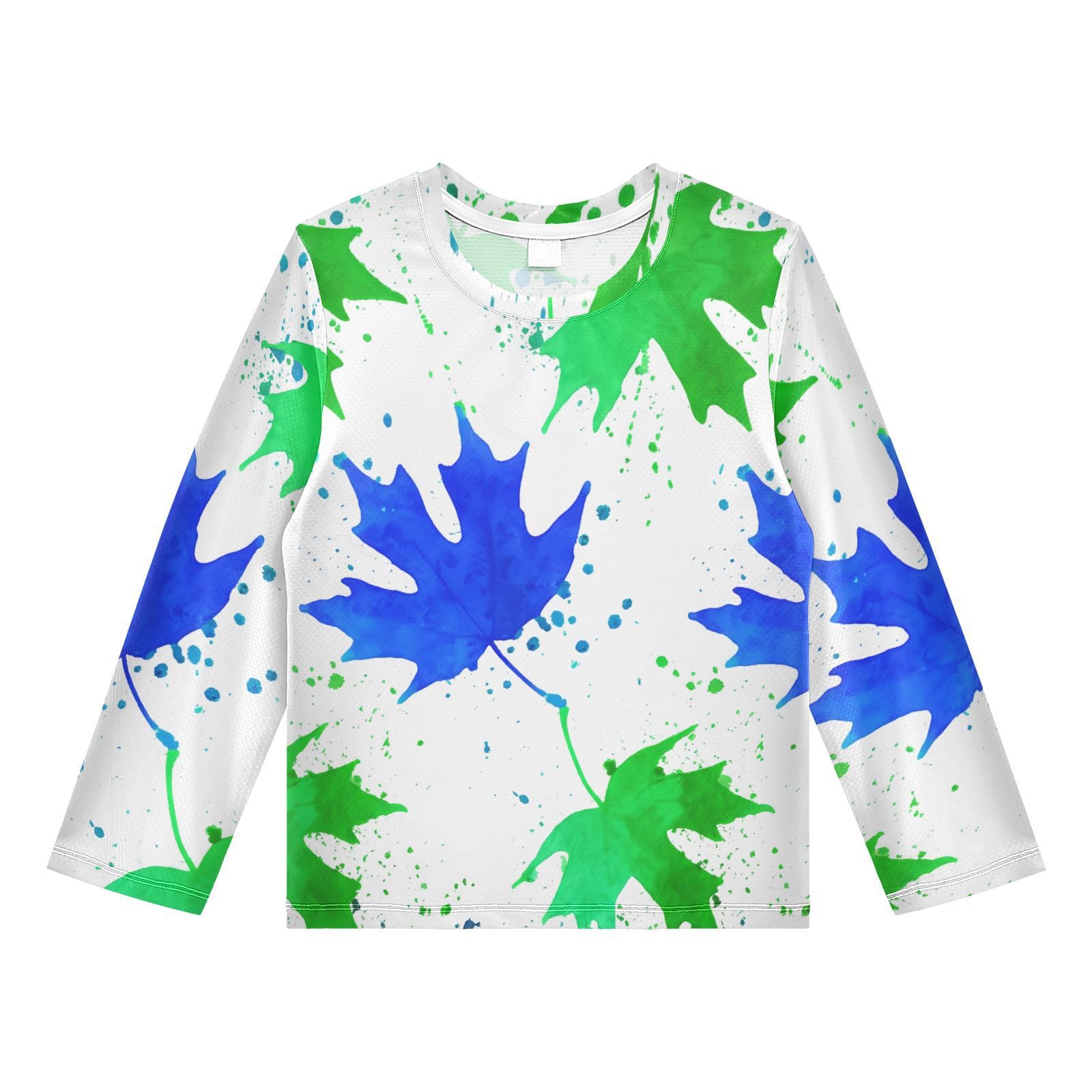 Blue Green Maple Leaf Splatter Rash Guard Shirt for Boys Sun Protection Shirt for Kids Toddlers UPF50+ 5-6T