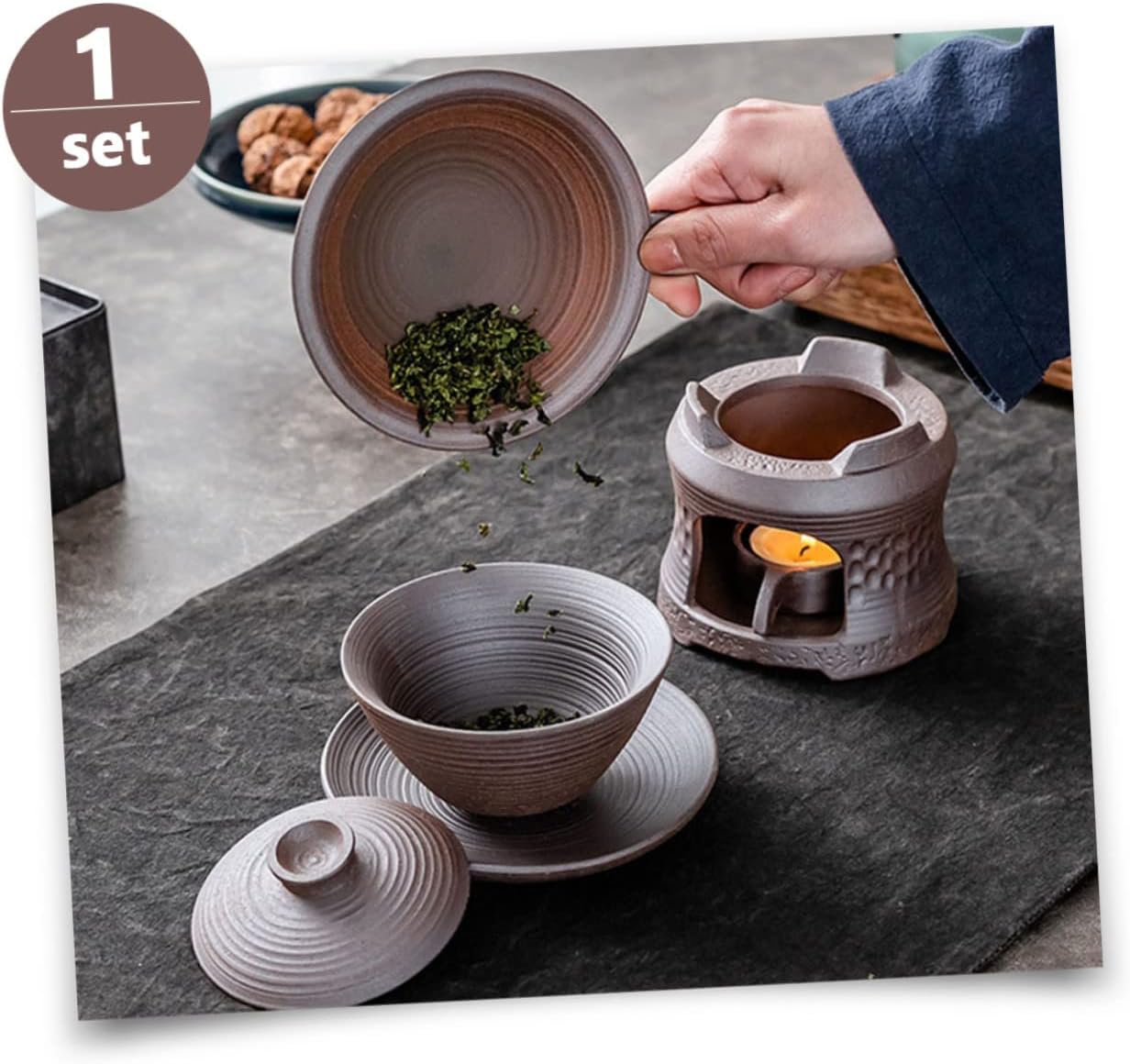 VOSAREA 1set Ceramic Tea Warmer Stove Roasting Tea Pot Holder Teapot Tray Candle Base for Lovers