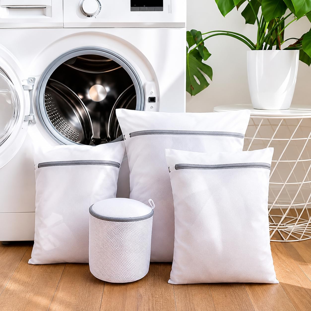 HomeCloud Mesh Laundry Clothes Washing Bag with zip lock for Delicate Clothes, Stockings, Underwear, Bras & Lingerie for Washing Machine| Pack of 4 (Grey)-image-22
