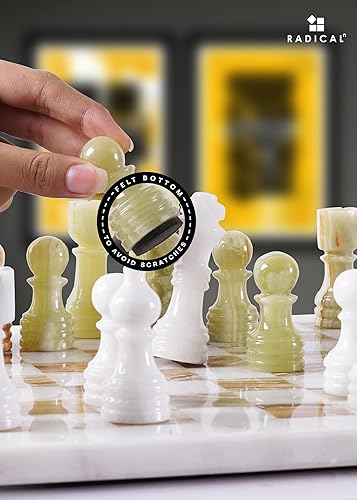 Miniatura 4 de Juego de ajedrez completo de mármol y ónix hecho a mano blanco y verde RADICALn
