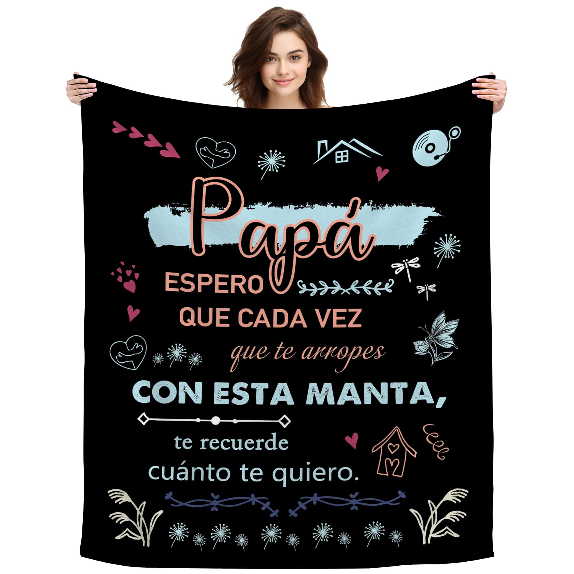 Regalos Originales para Papá Hombre Mantas Día del Padre Regalos para Papá Padre Decoración Mantas Regalos de Cumpleaños de Navidad Manta de Descanso Manta Decorativa del Sofá (Papá-Negro)