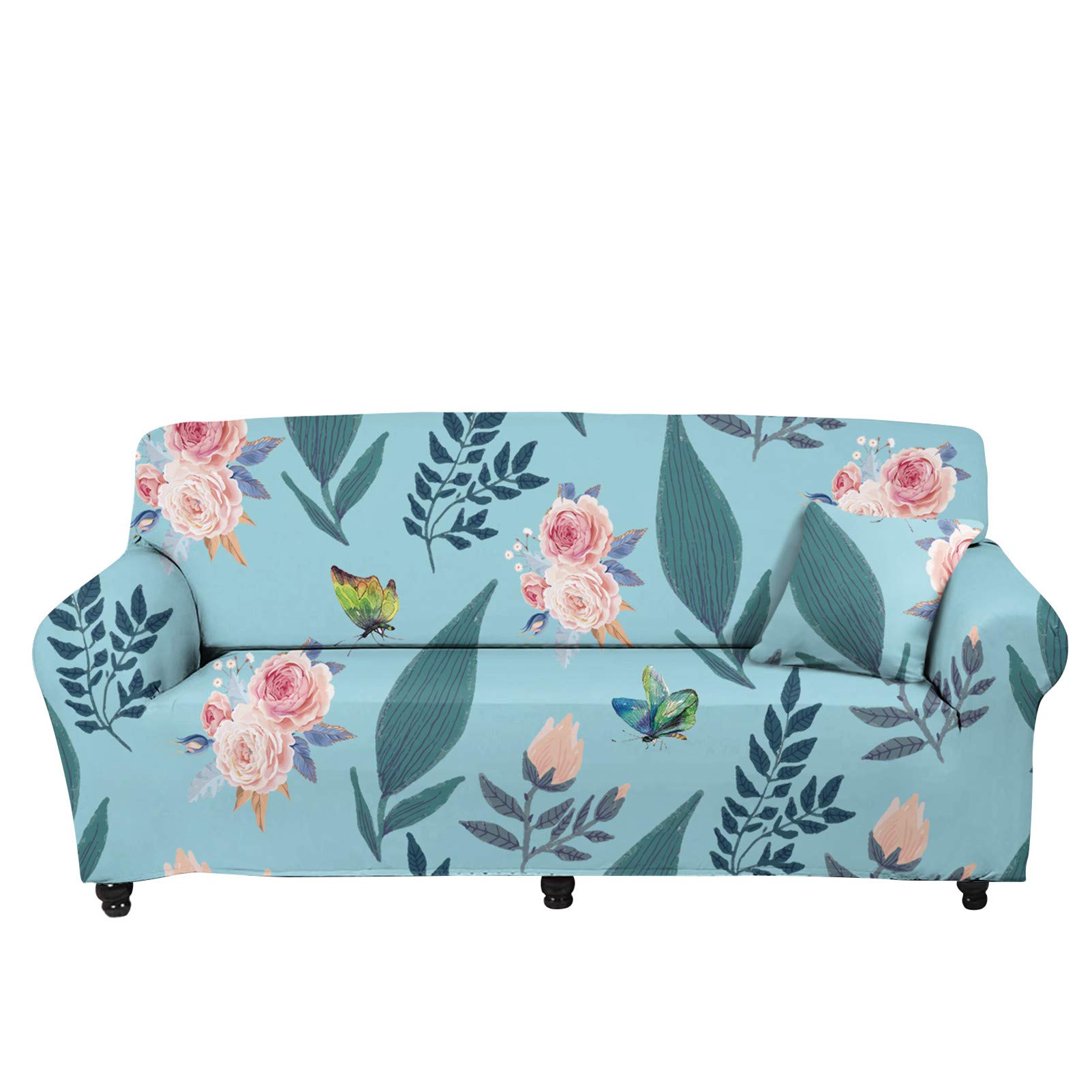Showudesigns 4-Sitzer Sofabezug Stretch Schonbezug Sessel Couch Abdeckung für Wohnzimmer 1 Stück Blumen Schmetterling Sofas Slipcover Protector Hunde Katze Haustier