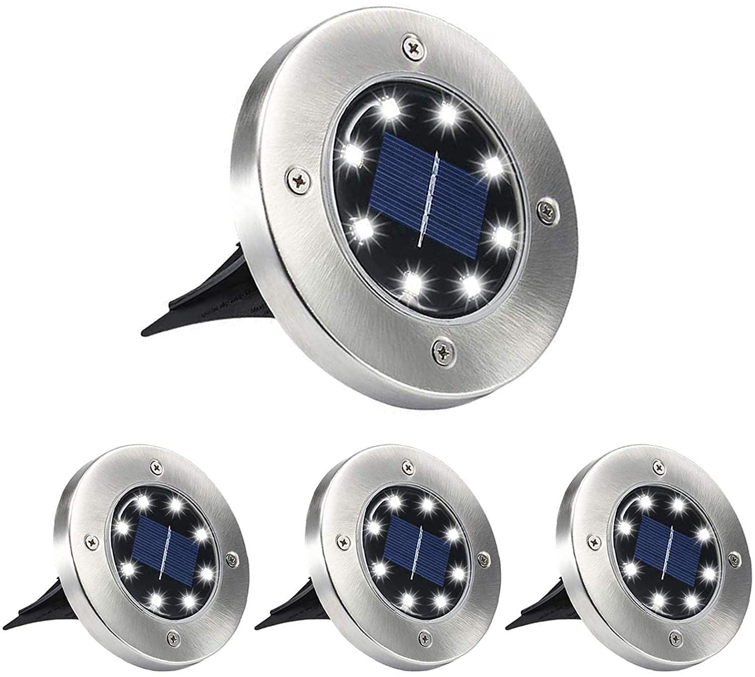 JOYWAYSolar Ground Lights,8 LED Decoration Garden Lights Patio Disk Lights In-Ground Outdoor Landscape Lighting for Lawn Patio Pathway Yard Deck Walkway 4 Pack (White)