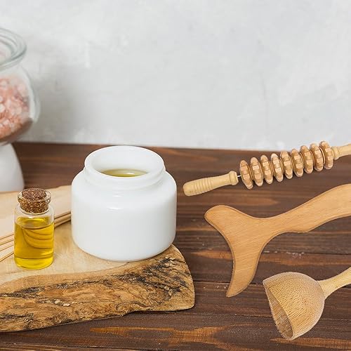 Miniatura 6 de Paquete de 4 herramientas de masaje de terapia de madera para drenaje linfático, juego de maderoterapia profesional para aliviar el dolor muscular,