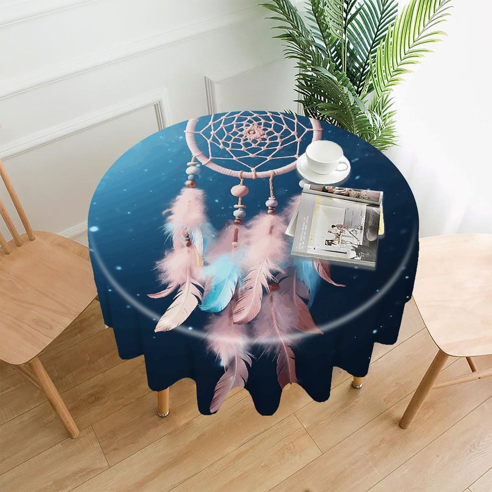 FekiLoot Round Beautiful Dreamcatcher Tablecloth Decorative Fabric Table Cloth Wrinkle Free Circle Dining Tablecover Washable Polyester Table Cover for Holiday Dinner Party Decor 60"