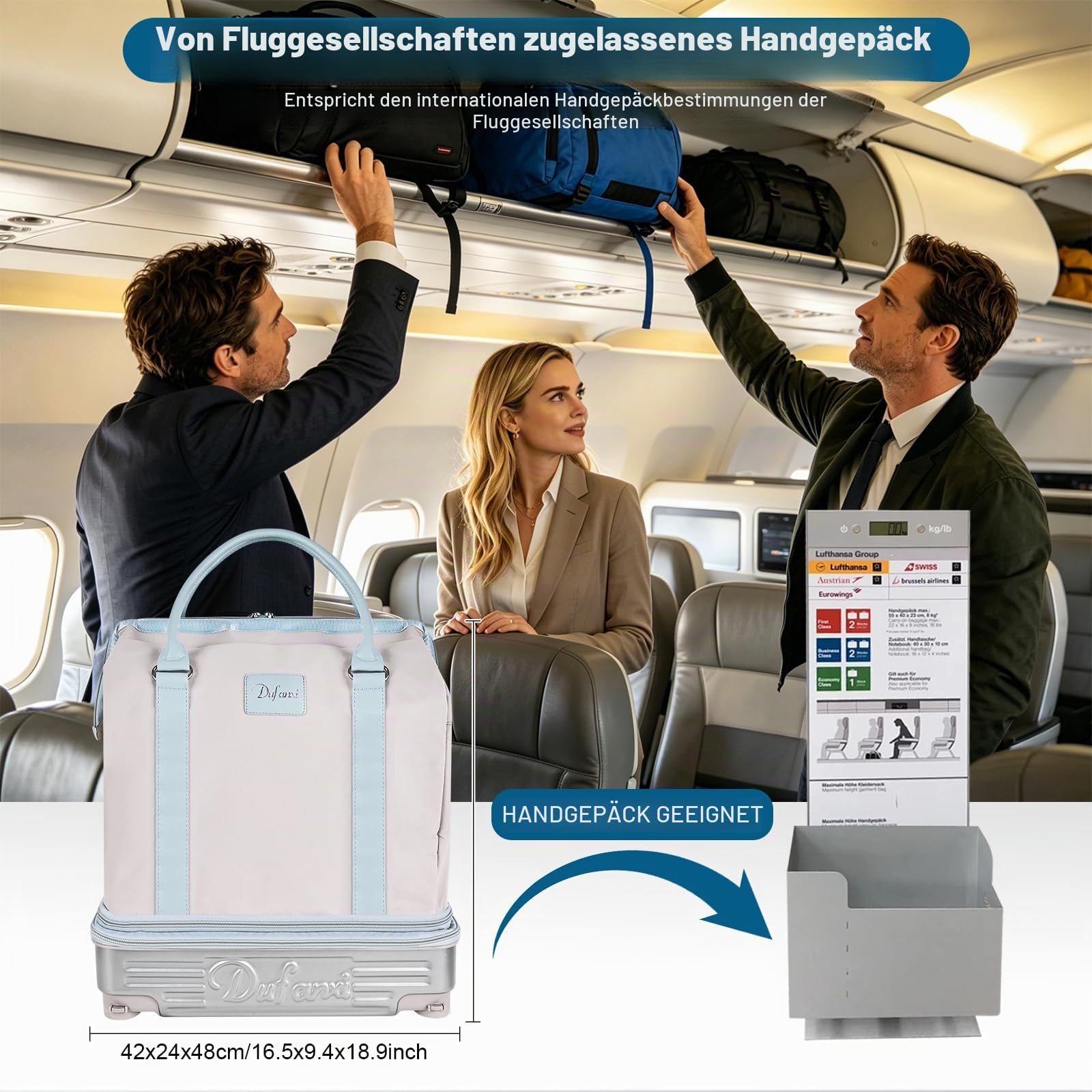 Hivexagon Faltbare Reisetasche mit Rollen, abnehmbaren Spinner-Rollen, erweiterbarem Fassungsvermögen, leicht und wasserdicht – ideal für Reisen und Shopping – Beige