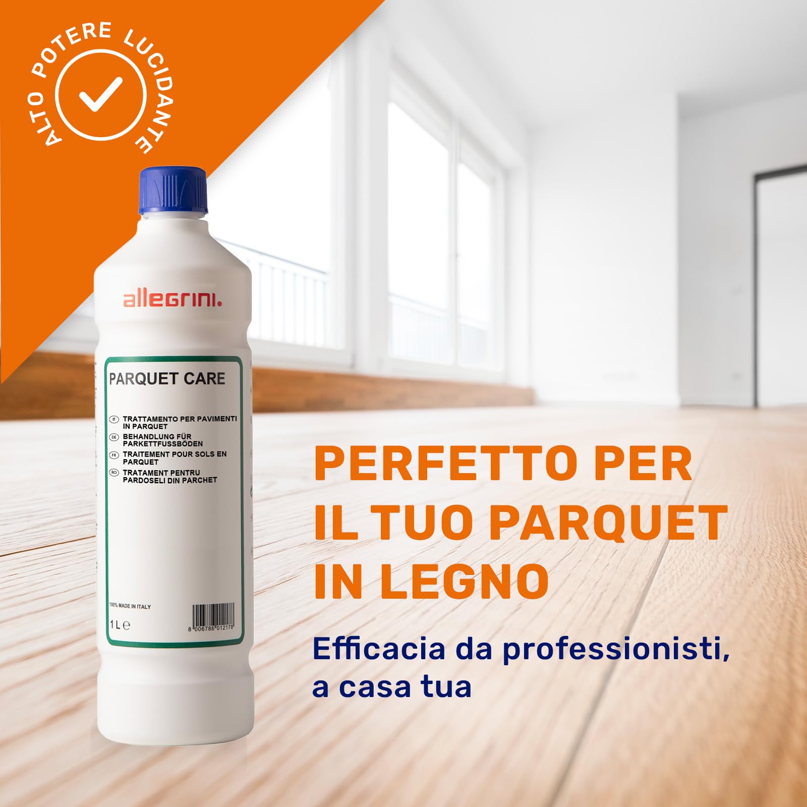 Allegrini Cera Parquet Ripara Graffi e Lucida Pavimento in Legno Rovinato Rinnova e Ravviva Ideale per Riparazione e Trattamento di Superfici in Laminato 1000 ml