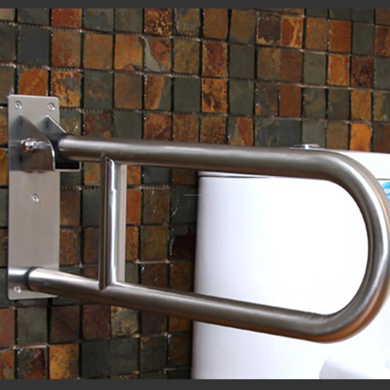 Barra Abatible Baño Barra de soporte abatible for inodoro, barra agarre seguridad con riel acero inoxidable 304(Black)