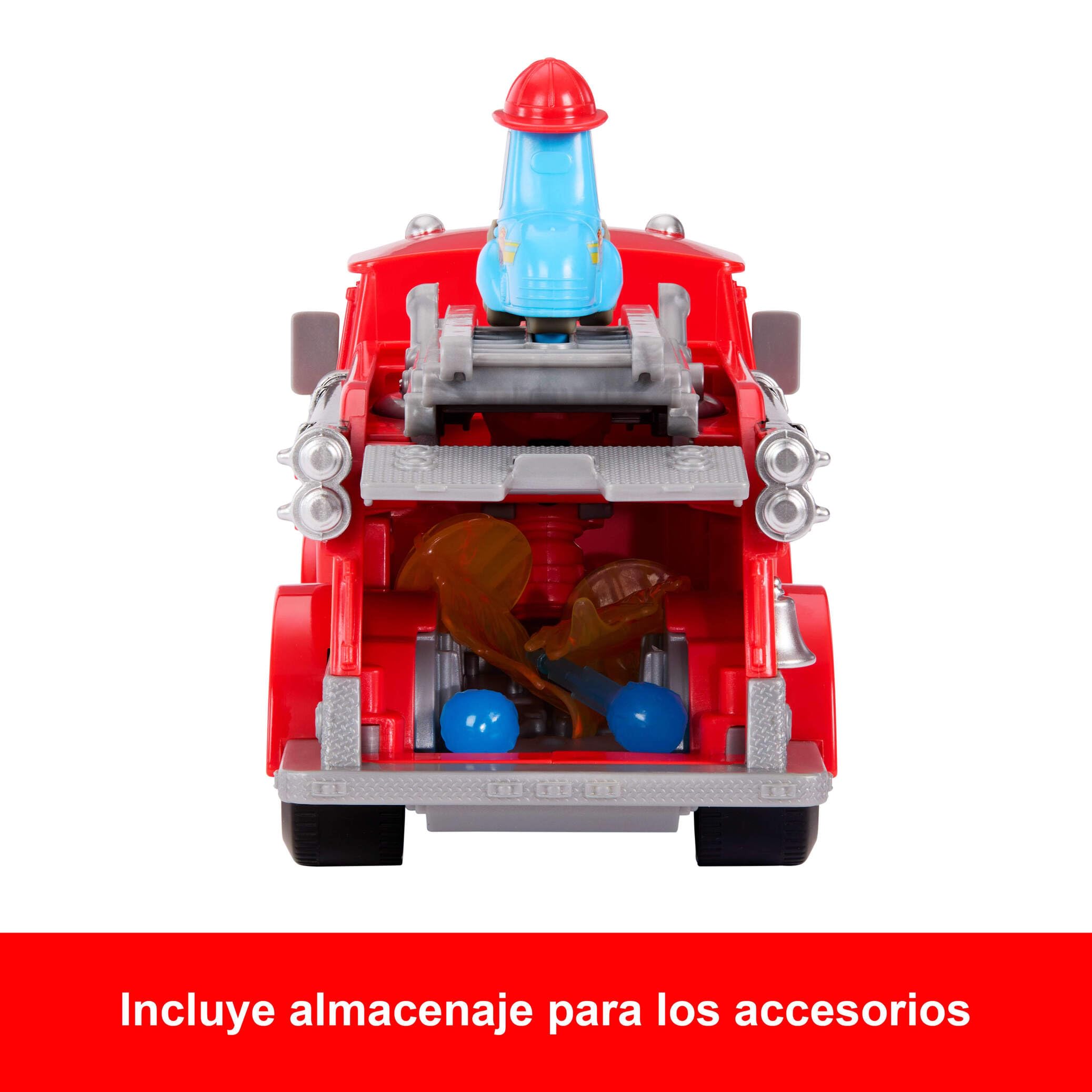 Mattel Disney Pixar Cars Rescate a toda máquina en Radiador Springs Camión de bomberos de juguete Rojo y Guido, 2 dianas de plástico en forma de fuego y 2 proyectiles de agua, JFL54
