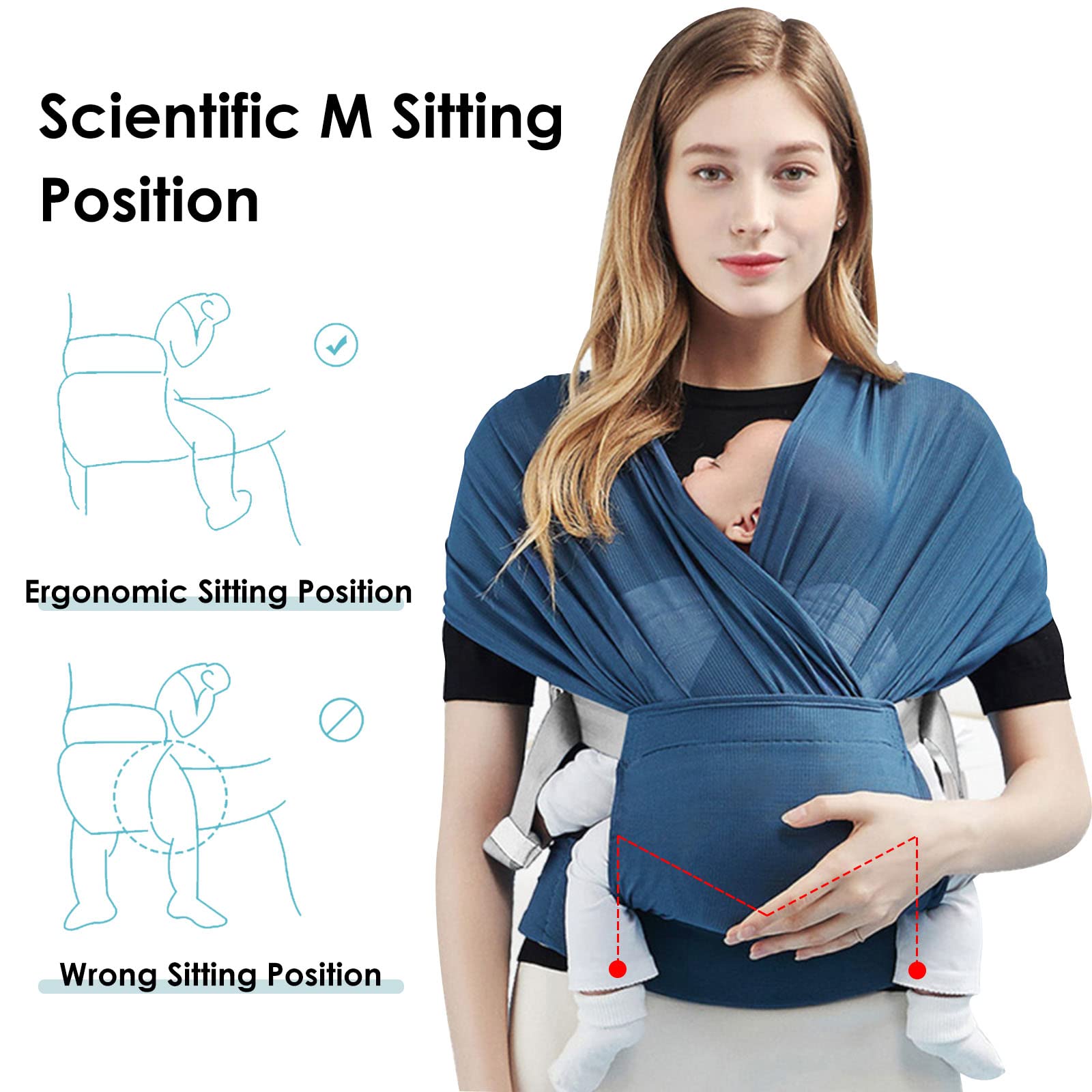 SONARIN Breathable Baby Sling Wrap, Ergonomic Baby Carrier, Stretchy Infant Sling for Newborn Toddler up to 15KG (Black, Hand Wash) - Image 4