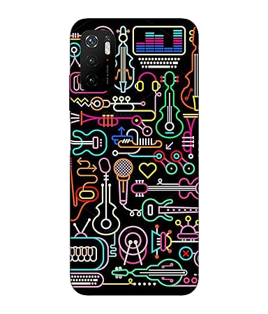 LETAPS Printed Mobile Back Hard Case Cover for Xiaomi Poco M3 Pro (Glowing Guitar, Mike, Singing, Music)