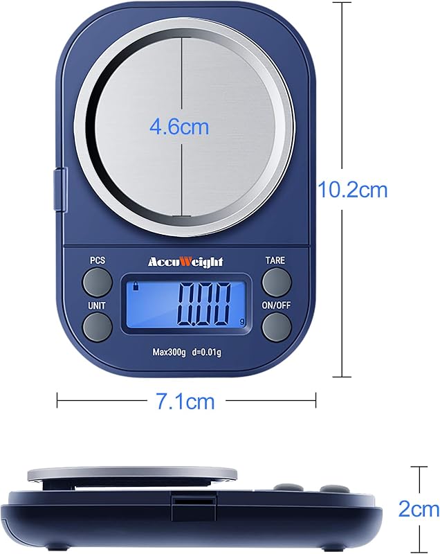 Accuweight Digitális Zsebmérleg 300g/0.01g - Kék LCD Kijelzővel, Számláló Funkcióval, Ékszer, Levél, Érme Mérésére, Hordozható Precíziós Mér