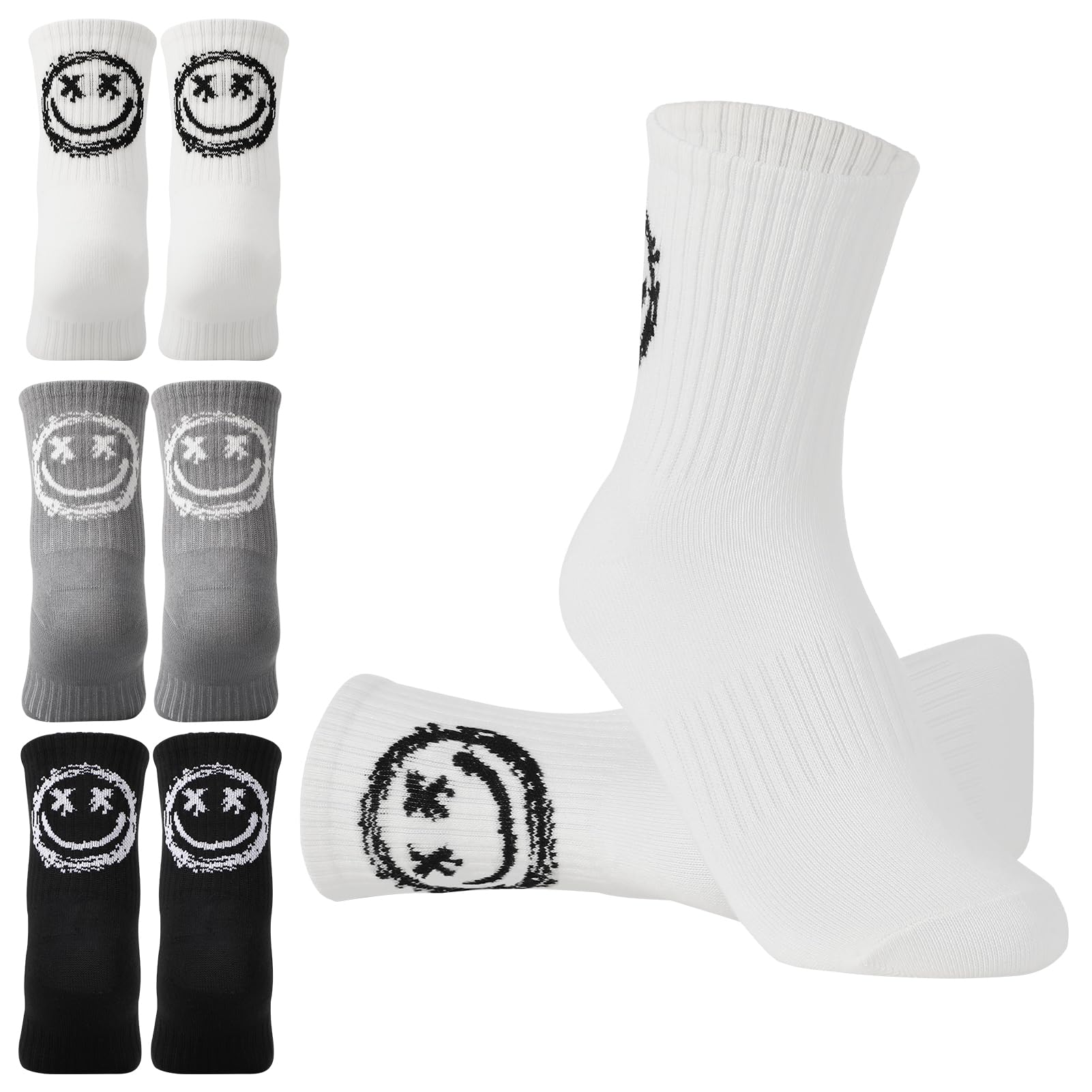 Utensilsto 3 paia di calzini ragazzi 30-34 calzini da tennis bambini calzini sportivi Smile calzini per bambini calzini in cotone per bambini calzini per ragazzi ragazze scuola vita quotidiana tempo