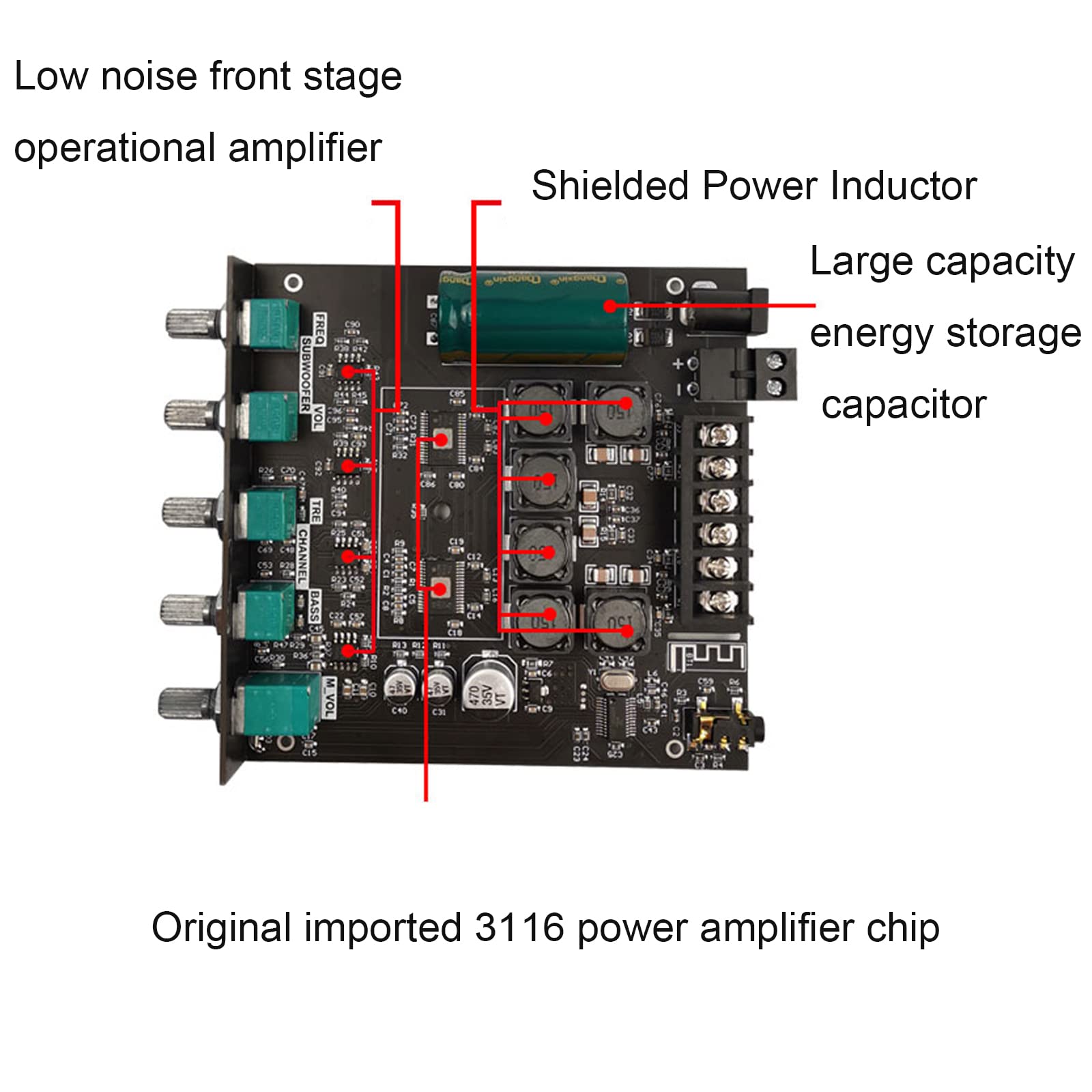 Eujgoov Verstärkerplatine 2x50W + 100W - Bluetooth 5.0 Mit Subwoofer Für Heimkino & DIY Lautsprecher