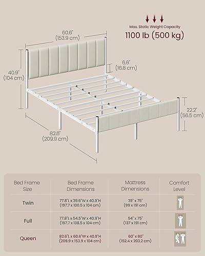 Miniatura 2 de VASAGLE Marco de cama Queen con cabecera tapizada, marco de cama de metal tamaño Queen con piecera, capacidad de peso de 1100 libras, listones de
