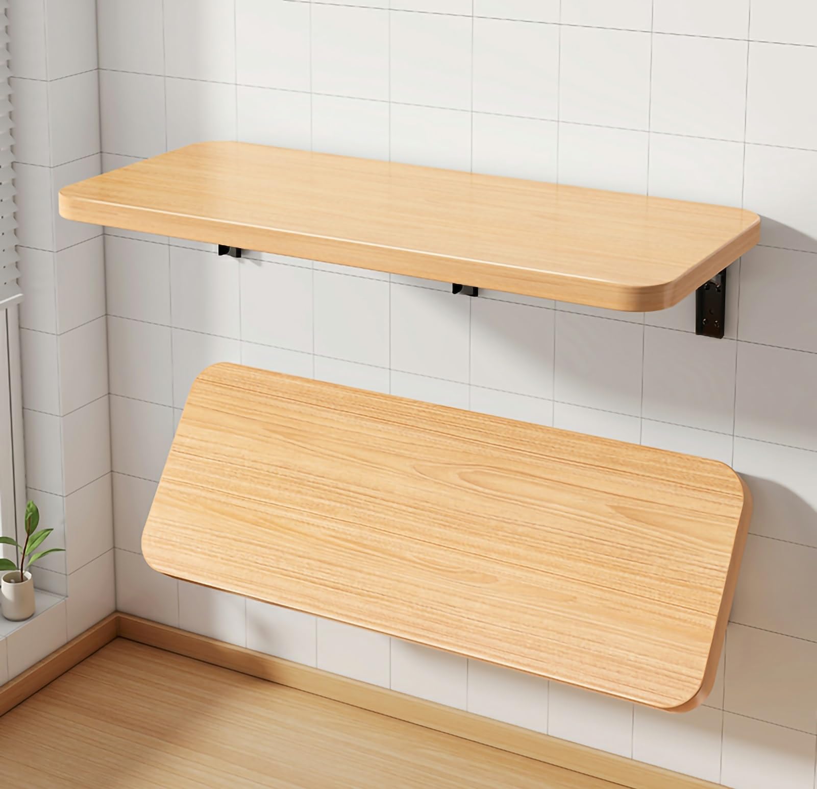Wandmontierter Klapptisch, S-sparend, schwimmender Tisch für Zuhause, Büro, stabile Tragfähigkeit, ideal für Boo-Fotos und Vasen, Holzfarbe, 60 x 20 cm / 23.6x7.8in