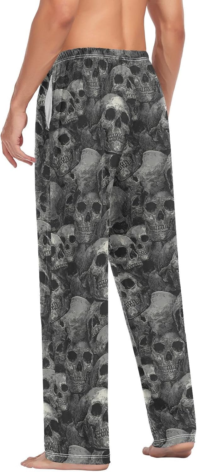 Pfrewn Mens Pajama Pants Black Monochrome Human Skulls Lounge Pants Straight-Fit Soft Pajama Bottoms with Pockets M - Image 6