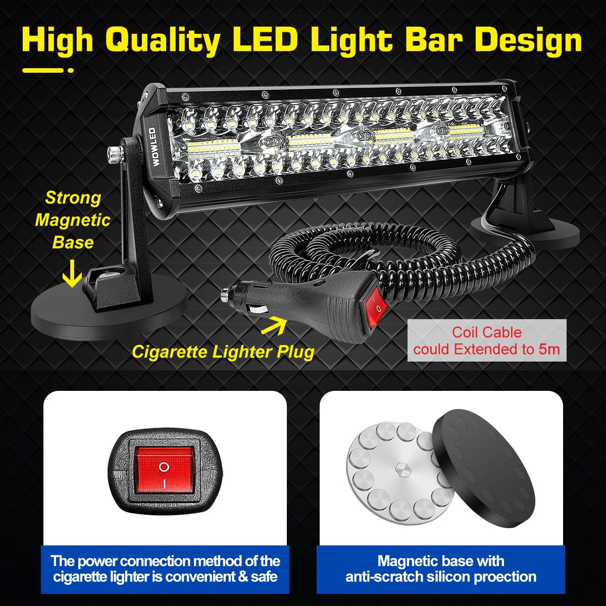 Magnetische LED-Lichtleiste, Superhelle 12 Zoll Combo Beam Zigarettenanzünder Lichtleiste 6000K mit starken Magneten 4-Wege-Montage, 12V 24V Traktor Arbeit Lichtleiste für ATV Autos Anhänger