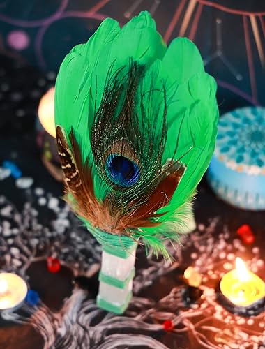 Miniatura 10 de Varita de bruja con mango de palo de selenita y pluma caída para varita de energía, varita ritual de altar, varita de desterramiento, altar pagano,