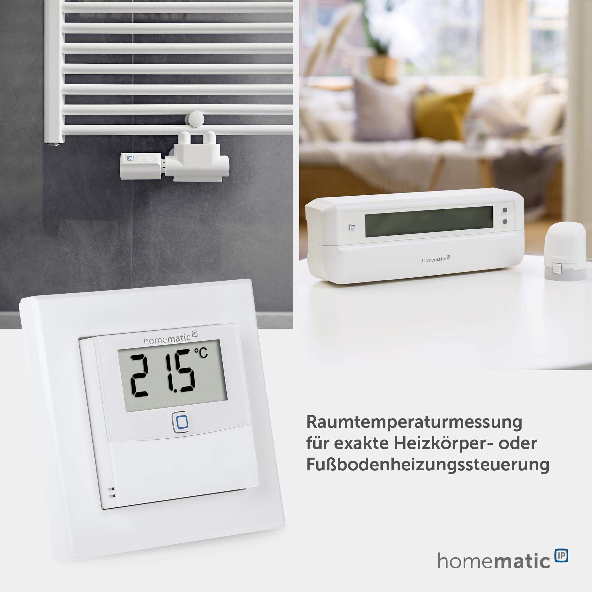 Homematic IP Temperatur- und Luftfeuchtigkeitssensor mit Display – innen, Smart Home, steuert Heizkörper/Fußbodenheizung per App, Alexa, Google Home, Temperaturmessung, Energie sparen, 150180A0