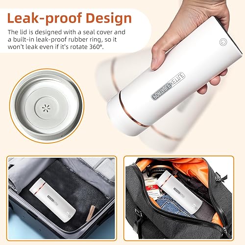 Miniatura 6 de Hervidor eléctrico de viaje, portátil, pequeño, para té, café, agua caliente, con 6 controles de temperatura, apagado automático y protección contra