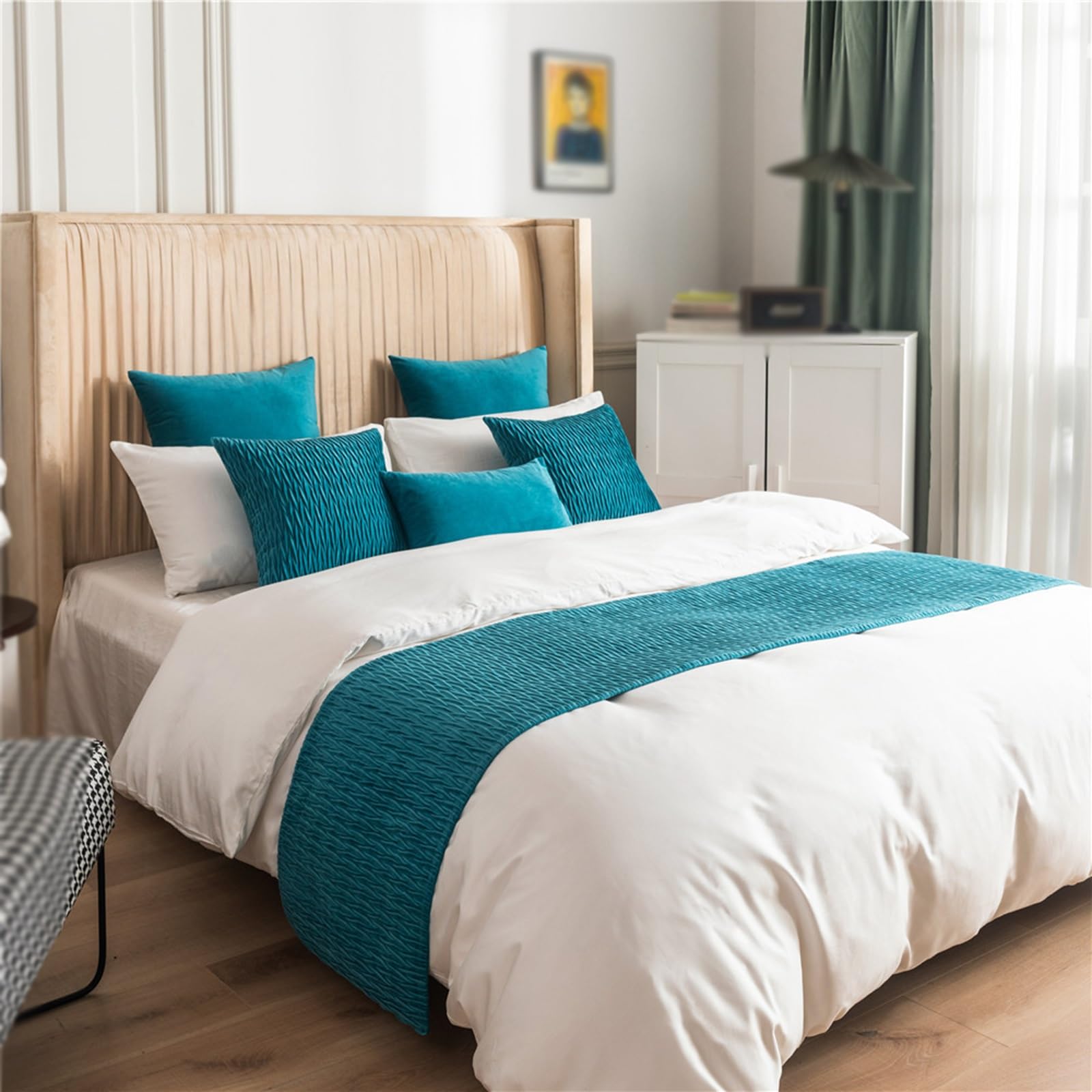 Syibelters Washable Bed Runner Bedroom Bed Scarf(Blue1,50 * 210cm)