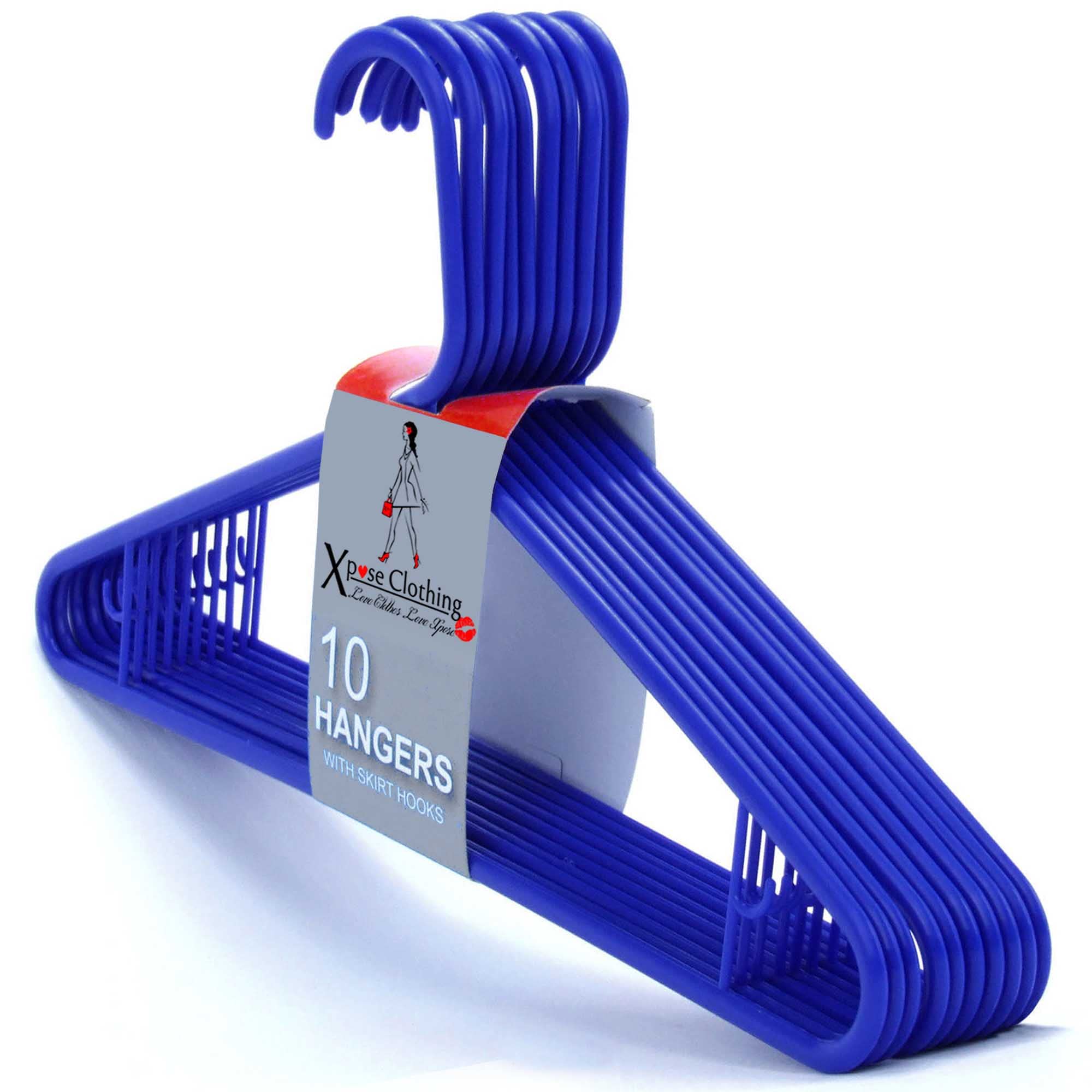 Want Clothing Adult Heavy Duty Colour Plastic Coat Hangers Strong Clothes Hanger for Suit Trousers Bar Coat Jackets Shirts Dresses Skirts Hooks, Space Saving, 42 cm (20, Royal Blue)