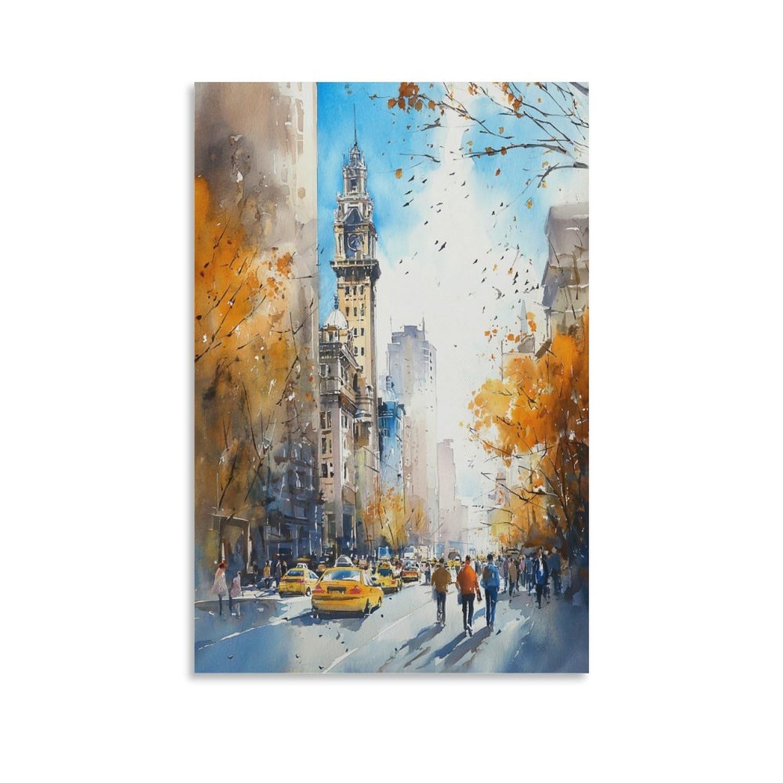 XWYMXZ Retro Manhattan 24x36inch(60x90cm) Vintage Travel Poster Watercolor Canvas Art